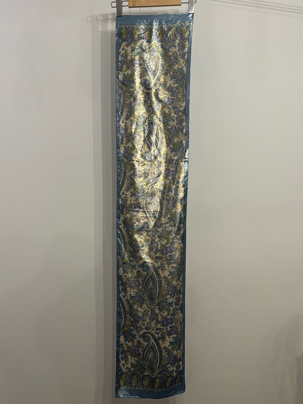 Vintage Monique Martin Metallic Gold Paisley Lurex Long Scarf
